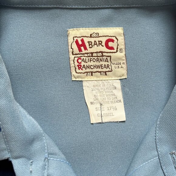 Vintage 70s H Bar C California Ranchwear Men’s Blue Button up Shirt - Picture 5 of 8